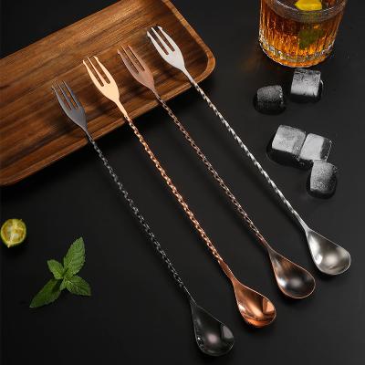 China MANJIA Viable Double Head Barspoon With Full Tool Holding Rod Handle Twisted Cocktail Spoon Bar For Mixing Glasses for sale