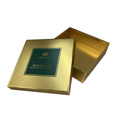 China Whole Materials Recycled Gold Foil Luxury Logo Gold Color 2 Piece Lid Cardboard Cosmetic Packaging Box for sale