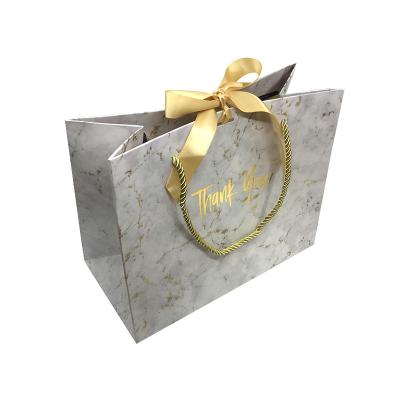 China Small Custom Unique Marble Color Printed Recyclable Thank You Shopping Paper Bag With Ribbon Handle for sale