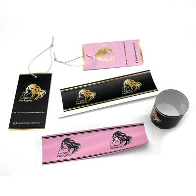 China Waterproof Custom Logo Inch Length Tie Salon Hair Extension Stickers Packages Labels For Packaging for sale