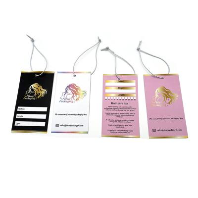 China Custom Recyled Hair Hang Tag Bundles Wrapping Stickers Printed Paper Hang Tag For Hair Extension Wig Tag for sale