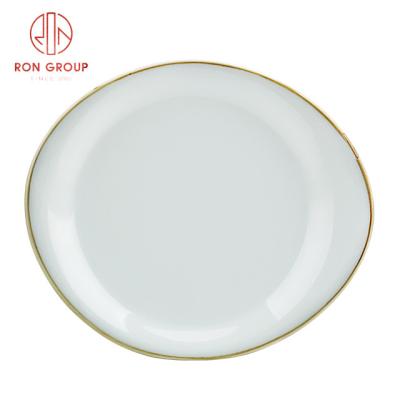 China Hot Sale Stocked Oval Modern Restaurant With Gold Border Ceramic Dishes for sale