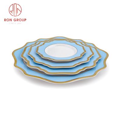 China Free Sample Stocked Decorative Wedding Dishes Set Factory Elegant Color Ceramic Dish for sale