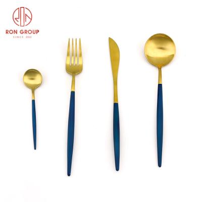 China Stocked Cheap Cutlery Set Matte Blue Flatware Set Stainless Steel Cutlery for sale