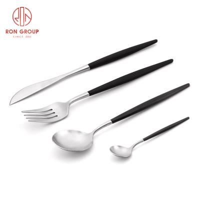 China Stocked High End Black Handle Cutlery Set 304 High Quality Matte Black Flatware for sale