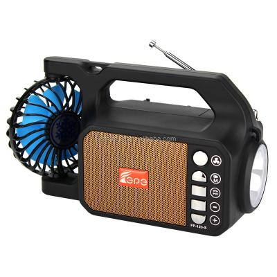 China Built in FM Function Portable Speaker Rechargeable Radio Hot Selling Fan with LED Lights and Radio FP-123-S for sale