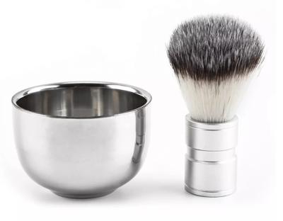 China Shaving Brush Shaving Bowl Cup Stainless Steel With Aluminum Brush Vegan Hair Shaving Brush Set Synthetic Grooming Kits for sale