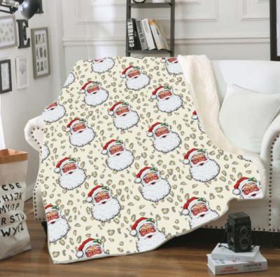 China Cartoon Santa Leopard Print Double Thicken Christmas Blanket Sherpa Folded Blanket Blanket Drop Shipping for sale