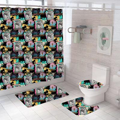 China Drop Shipping Country Bathroom Curtains Shower With Cover Slip Mat Shower Curtain Combination Carpet Non-Slip Shower Curtain Set 4pcs for sale