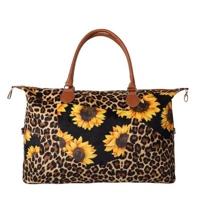 China Lady's Duffle Tote Bag Personalized Overnight Women's Sunflower Leopard Weekender Bag Free Shipping Travel for sale