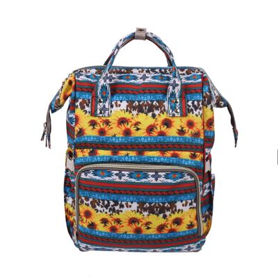 China Multifunctional Water Resistant Turquoise Sunflower Travel Mummy Baby Diaper Bag Large Capacity Custom Mummy Backpack Bags for sale