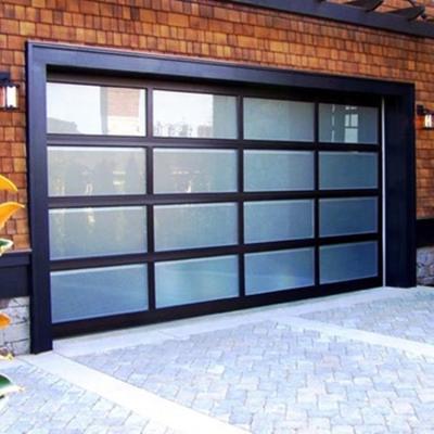 China Custom Height Rolling CE Certified Security Black Aluminum Alloy Frosted Glass Roll Up Garage Doors For Villa for sale