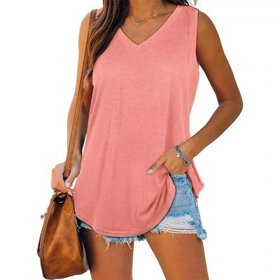 China 2023 Anti-Wrinkle 2023 Women's V-Neck Tank Tops Sleeveless Custom Ladies Tank Tops Solid Color Casual Loose T-Shirt for sale