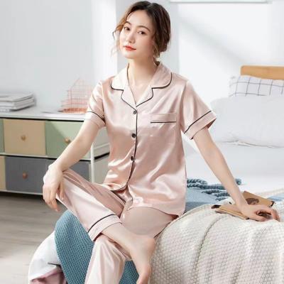 China Wholesale Custom QUICK DRY Silk Pajamas Women's Short Sleeve Satin Button Loungewear 2pcs Soft Shorts Set S-XXL for sale