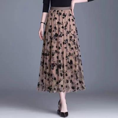 China Wholesale Custom Floral QUICK DRY Mesh Skirt Women 2023 Spring and New 3D Summer Skirt Double-Layer Small Bouquet Printed Mid Length Mesh Mid-Length for sale