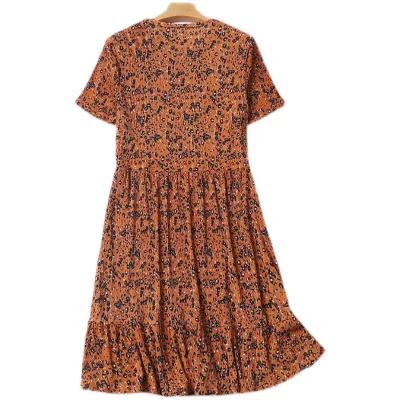 China 2023 Summer Breathable Custom Made Floral Round Neck Short Sleeve Dress Plus Size Mid Length High Waist A Line Skirt for sale