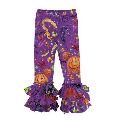 China New Halloween Pumpkin Witch Anti-Static Printed Pants With Purple Lace Pants for sale