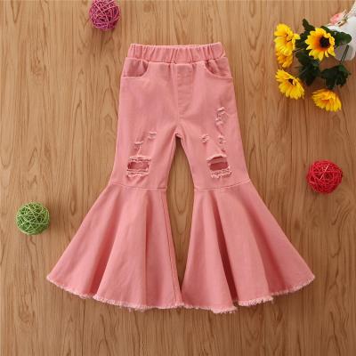 China Breathable Bell-Bottom Pants Toddler Leg Jeans Baby Wide Flare Pants Girls Ruffles Trousers For Kids for sale