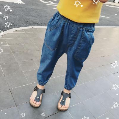 China Autumn Blue Long Pants Kids Windproof Denim Pants Children's Pants and Trousers for sale