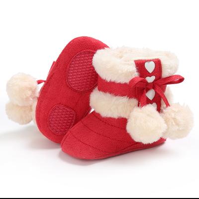 China Round Winter Babies Cashmere Plush Infant Newborn Boots Bandage Warm Shoes Christmas Kids Shoes for sale