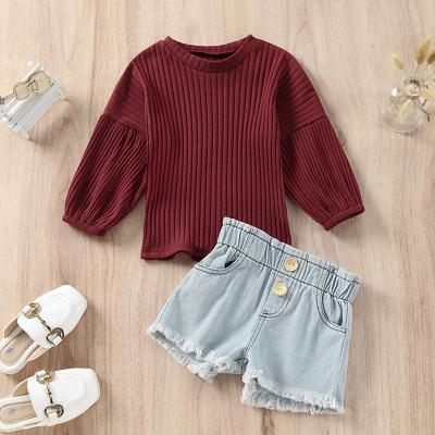 China Autumn Clothes Set Kids Casual Long Sleeve Girls Shirt Solid Pu Skirts Costume 2pcs Fashion Christmas Outfit for sale