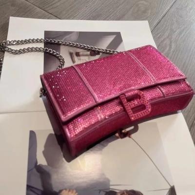 China Other Classic Designer Name Brand Versatile Casual PU Leather Pinch Pink Rhinestone Bag For Women Cross - Body Bag for sale