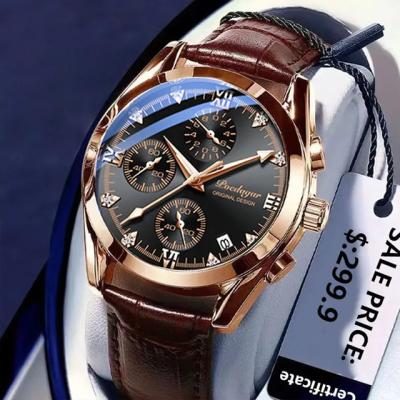 China Poedaga Chronograph Sport Chronograph Quartz Watch Luminous Waterproof Men Watch Luxury Leather Wrist Fashion Watch For Men With Calendar for sale