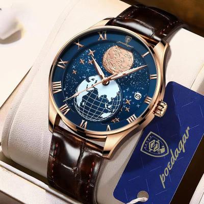 China Poedagar Day/Date Shape Starry Sky Men Watch Wrist High Quality Waterproof Leather Quartz Watches Luminous Date Sport Watch For Men for sale