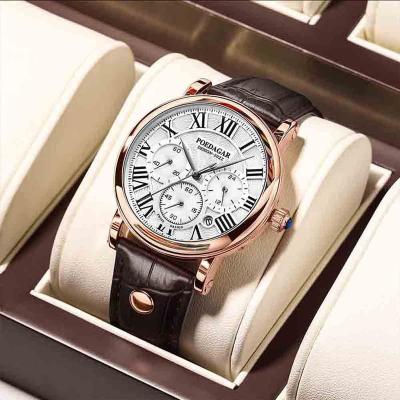 China Poedagar Fashion Chronograph Men's WatchCasual Leather Quartz Watches Waterproof Mens Wrist Calendar Watch For Men for sale