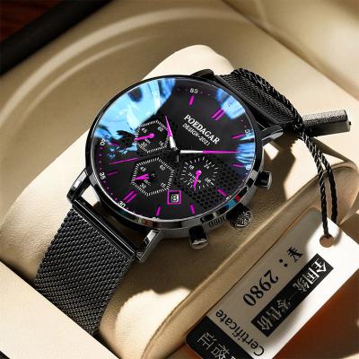 China Poedagar Chronograph Calendar Quartz Watches Stainless Steel Mesh Men Watch Waterproof Luminous Watches Men Wrist Wholesale for sale