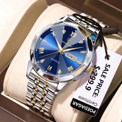 China Full calendar Poedagar 2023 men watch fashion stainless steel quartz watch wrist waterproof luminous date watch for men for sale