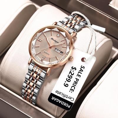 China Luxury Waterproof Diamond Stainless Steel Quartz Watches Calendar Poedagar Full Strap Wristwatch Ladies Watch Clock For Women for sale