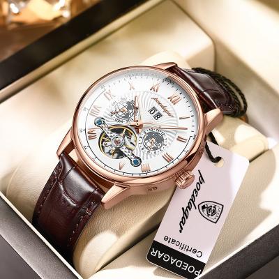 China Poedagar New Arrival Fashion Mechanical Mens Day/Date Watch Waterproof Luminous Leather Watches Men Wrist Calendar Watch For Men Synchronize for sale