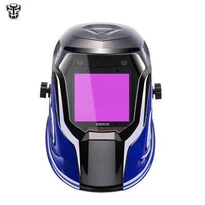 China DEKO DNS-980E Blue Solar Powered Welding Helmet for Muttahida Majlis-e-Amal MIG Welding Machine Auto-darkening PP Welder Helmet 12 x 9 x 8.8 inch for sale