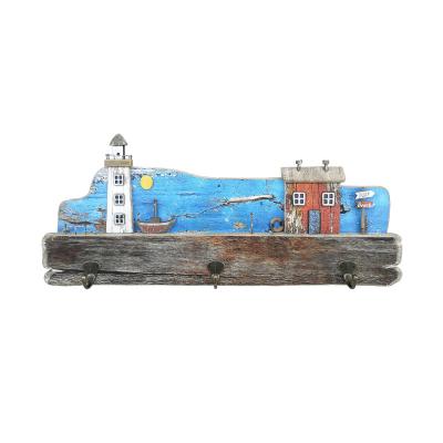 China Europe YBOX sea style vintage wooden wall mounted coat rack decoration prices clothing cheap high quality wooden hat wall coat rack for sale