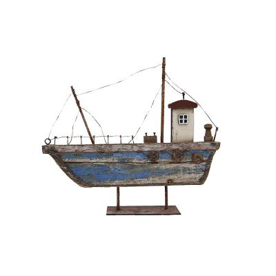 China Retro America YBOX Handmade Wooden Boat With Iron Vintage Table Up Ship Home Decoration Ship for sale