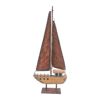 China Handmade Wooden America YBOX Yellow Boat With Iron Vintage Home Decoration Boat for sale