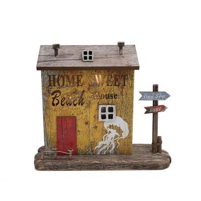 China Europe YBOX handmade wooden house with light home decor teaching aid American ocean style crafts for sale