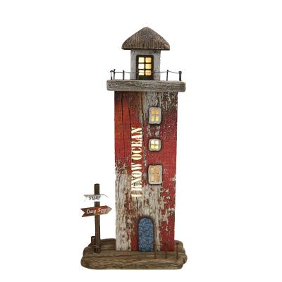 China Home Decor Wooden Red Lighthouse Display YBOX Christmas House Decor for sale