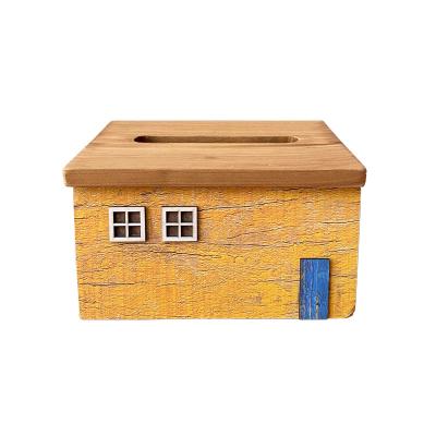 China Original Farmhouse Design Colorful Modern Wooden Tissue Box Wooden Tissue Container for sale