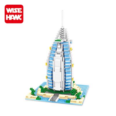 China Intelligence Development Wisehawk Block 3d Micro Plastic Famous Architecture Burj Al Arab Hotel Toy Building Set for sale