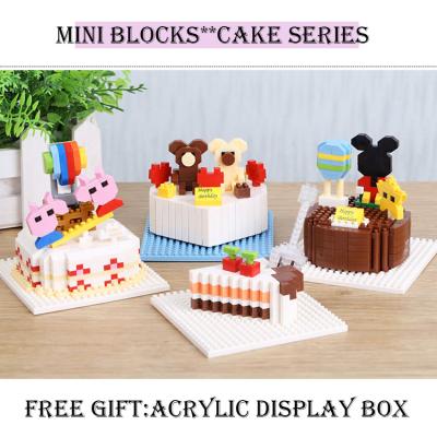 China Eco-friendly Material Top Selling Mini Plastic Brick Cake Set Building Block DIY Toys With Showcase for sale