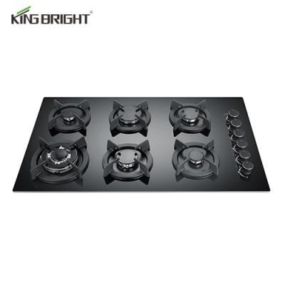 China Outdoor kitchen appliances 6 burner gas hob tempered glass cooktop gas cooker with FFD for sale