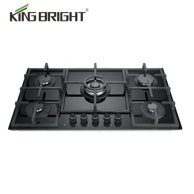 China Hotel Kitchen Appliances 5 Burner Gas Cooker Cocina de gas CKD SKD Tempered Glass Household Built-in Gas Cooktop for sale