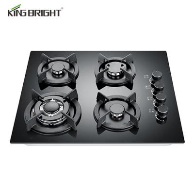 China Hotel Household 4 Burner Build In Gas Hob Tempered Glass Gas Cooker Cooking Stoves for sale