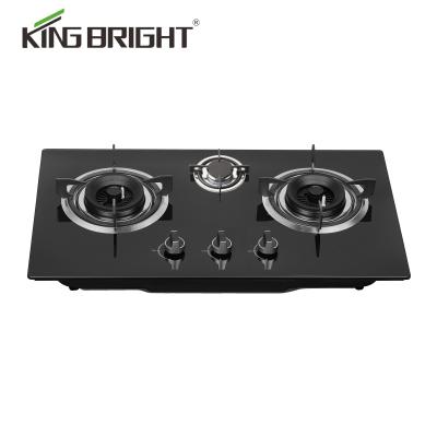 China Hotel Kitchen Appliances 3 Burner Gas Stove High Power Tempered Glass Cooktop Household Built-in Gas Hobs With Safety Device for sale