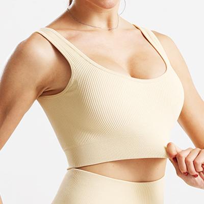 China Wholesale Cheap Antibacterial Seamless Knit Sports Shockproof Underwear Fitness Yoga Bra Pull Up Square Neck Vest for sale