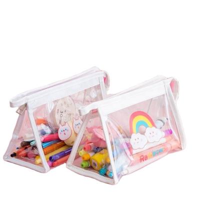 China Cosmetics Storage or INS Stationery Style Cartoon Printing Clear PVC Pencil Packaging Bag for Girls Waterproof Transparent Pencil Bags for sale