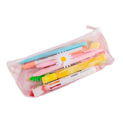 China Modern Custom Clear Zipper Printing Eco-Friendly Daisy Printing Pencil Case Eco-Friendly PVC Transparent Pencil Case for sale