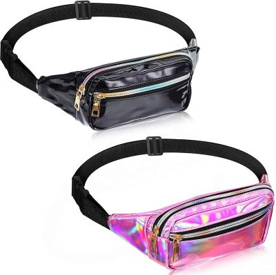 China Holographic Fanny Pack Backpack Hologram PU Waist Pack Metallic Color Sports Waist Bag For Women for sale